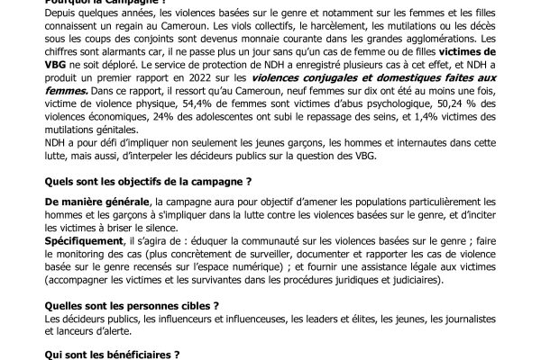 Communiqué NDH sur la campagne digitale contre les VBG