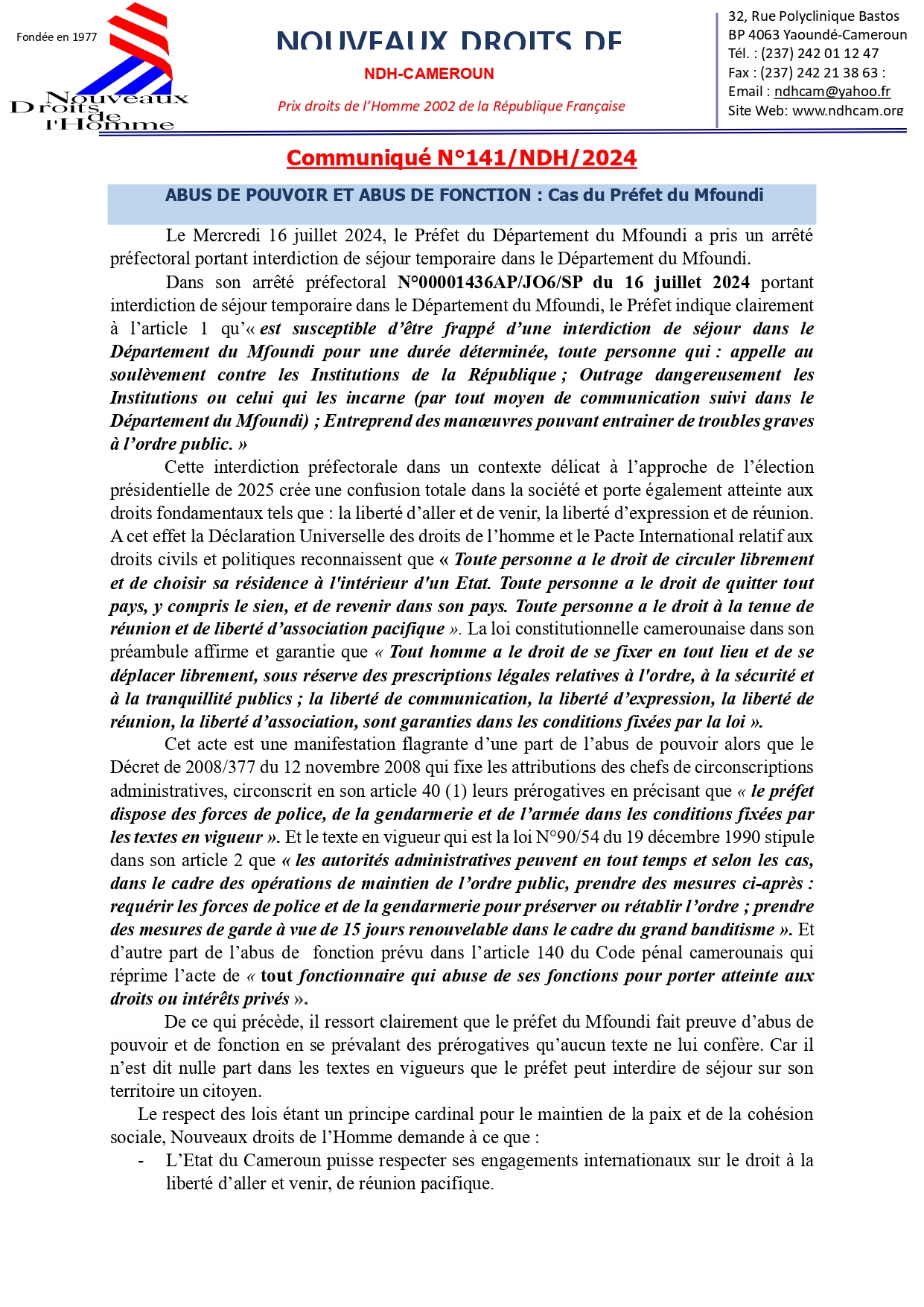 ABUS DE POUVOIR ET ABUS DE FONCTION : Cas du Préfet du Mfoundi