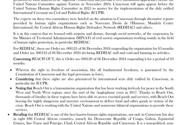 Declaration of Cameroonian Civil Society of 10 December 2024.