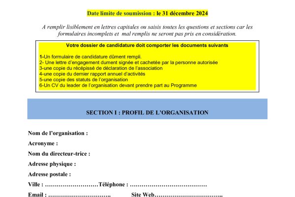 Renforcement des capacités des OSC Camerounaises : FICHE DE CANDIDATURE