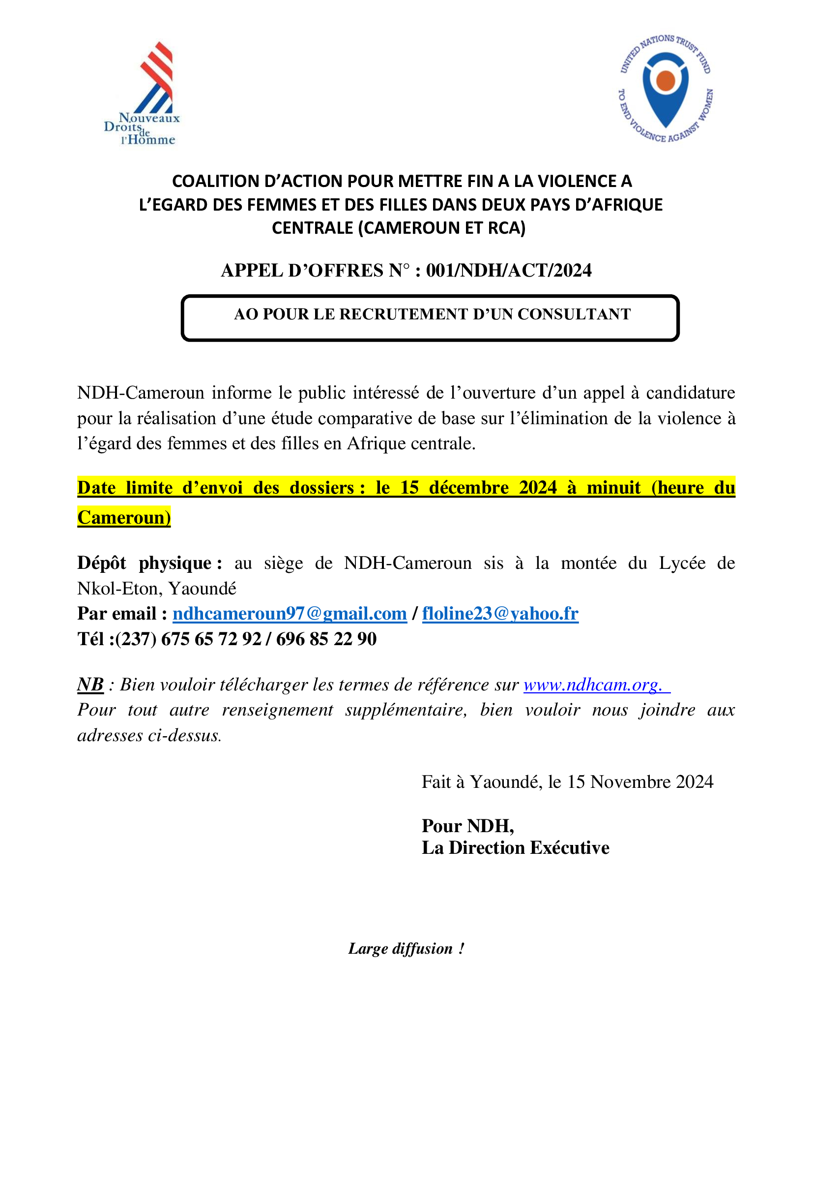 APPEL D’OFFRES POUR LE RECRUTEMENT D’UN CONSULTANT