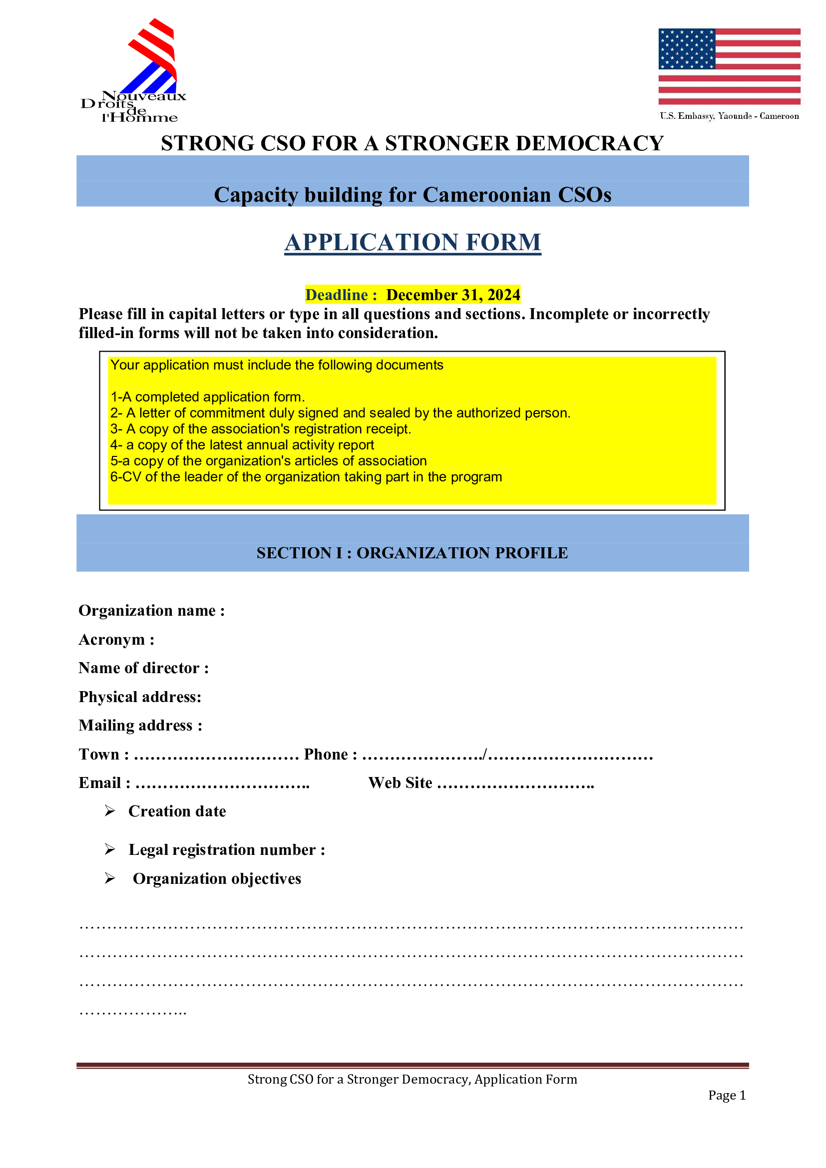 Capacity building for Cameroonian CSOsAPPLICATION FORM